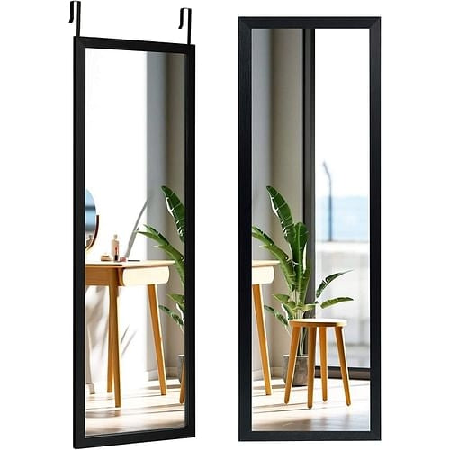 Black Full Length Bedroom Mirror with Over the Door or Wall Mounted